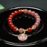 Buddha Stones Strawberry Quartz Red Agate Peace Buckle Positive Luck Bracelet