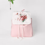 Buddha Stones Handmade Pink Peony Flowers Embroidered Large Capacity Canvas Backpack