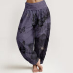 Buddha Stones Pure Cotton Butterfly Flowers Pattern Women's Elastic Waist Harem Pants