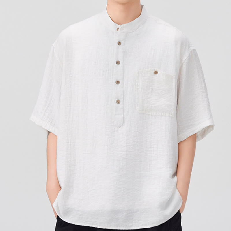 Buddha Stones Summer Plain Half Buttons Design Men's Half Sleeve Shirt