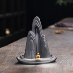 Buddha Stones Little Monk Mountains Flowing Water Purple Clay Ceramic Healing Backflow Incense Burner Decoration