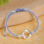 Buddha Stones 925 Sterling Silver Mobius White Agate Bead Braided String Protection Bracelet
