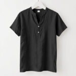 Buddha Stones Solid Summer Short Sleeve Half Buttons Linen Men's Shirt