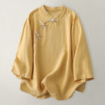 Buddha Stones Plain Slanted Buttons Cotton Linen Women's Shirt