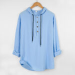 Buddha Stones Solid Color Half Buttons Long Sleeve Cotton Men's Shirts
