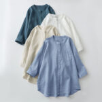 Buddha Stones Solid Color Button Three Quarter Sleeve Shirt