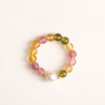 Buddha Stones Natural Tourmaline Lucky Pearl Pixiu Amber Positive Love Ring