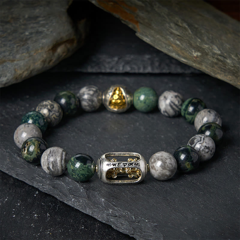 1756892870_95e8a687-e3d5-4d4f-aa1f-01db04cf63a2 Buddha Stones Natural Grey Jasper Kambamba Jasper Om Mani Padme Hum Formless Buddha Healing Bracelet - Image 1