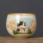 Buddha Stones Cute Bow Tie Cat Teacup Kung Fu Tea Cup