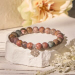 Buddha Stones 925 Sterling Silver Lotus Design Picasso Jasper Positive Bracelet