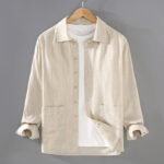 Buddha Stones Solid Color Long Sleeve Buttons Shirt Men Ramie Cotton Clothing With Pockets
