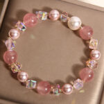 Buddha Stones Natural Strawberry Quartz White Crystal Pearl Positive Bracelet