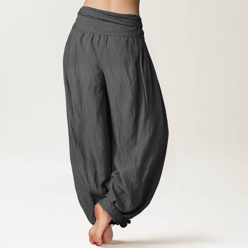 Buddha Stones Solid Color DimGray Pure Cotton Women's Elastic Waist Harem Pants