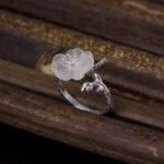 Buddha Stones Natural White Crystal Flower 925 Sterling Silver Adjustable Healing Ring