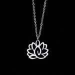 Buddha Stones Hollow Lotus Design Stainless Steel Enlightenment Necklace Pendant