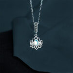 Buddha Stones 925 Sterling Silver Lotus Design Moonstone Healing Necklace Pendant