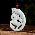 Buddha Stones Year of the Horse Dragon Jade Prosperity Rope Necklace Pendant