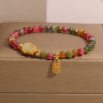 Buddha Stones Tourmaline Colorful Stone Fu Character Positive Bracelet