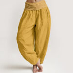 Buddha Stones Goldenrod Women's Pure Cotton Elastic Waist Harem  Pants