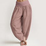 Buddha Stones LightPink Pure Cotton Women's Elastic Waist Harem  Pants