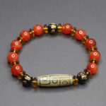 Buddha Stones Red Agate Nine-eye Dzi Bead Six True Words Calm Bracelet