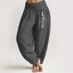 Buddha Stones Plain Om Symbol Pattern Women's Elastic Waist Harem Pure Cotton Pants