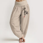 Buddha Stones Pure Cotton Bamboo Zen Pattern Women's Elastic Waist Harem Pants