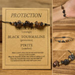 Buddha Stones Tiger Eye Black Tourmaline Pyrite Protection Card Rope Bracelet