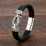 Buddha Stones Leather horseshoe-Shaped Titanium Steel Balance Braided Magnetic Buckle Bracelet