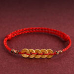 Buddha Stones Five Copper Coins Design Braided String Protection Bracelet Anklet