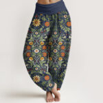 Buddha Stones Pure Cotton Colorful Flowers Vines Women's Elastic Waist Harem Pants
