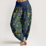 Buddha Stones Pure Cotton Classical Symmetrical Plant Leaf Pattern Women's Elastic Waist Harem Pants