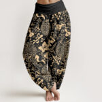 Buddha Stones Pure Cotton Chinese Character Gourd Auspicious Pattern Women's Elastic Waist Harem Pants