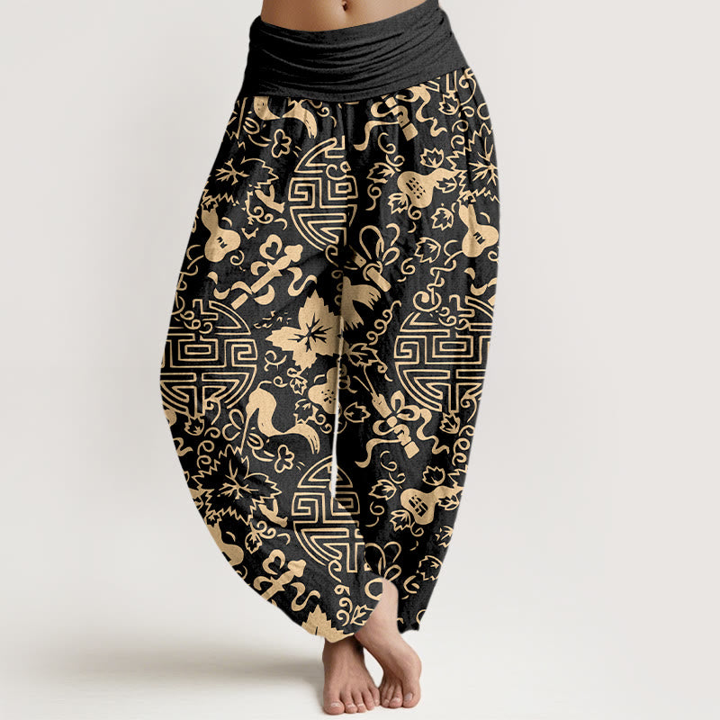 1762852831_b19ab739-b2b7-4642-8f9e-eb21549c1ed6-1.jpg Buddha Stones Pure Cotton Chinese Character Gourd Auspicious Pattern Women's Elastic Waist Harem Pants