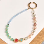Buddha Stones Super Seven Crystal Blue Chalcedony Beaded Healing Key Chain Phone Hanging Decoration
