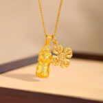 Buddha Stones 24k Gold Plated Brass Pixiu Cross Dorje Vajra Wealth Chain Pendant Necklace