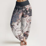 Buddha Stones Cotton Fox Cherry Blossoms Women's Elastic Waist Harem Pants