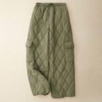 Buddha Stones Winter Curved Lines Elastic Waist Drawstring Cotton Thermal Women's Pants With Pockets
