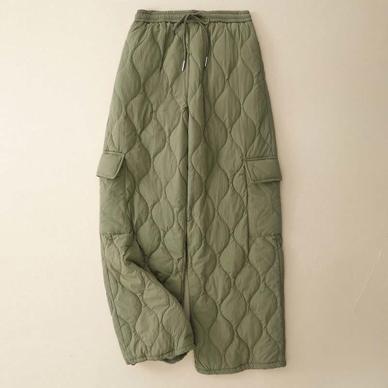 1764942676 Buddha Stones Winter Curved Lines Elastic Waist Drawstring Cotton Thermal Women's Pants With Pockets - Image 1