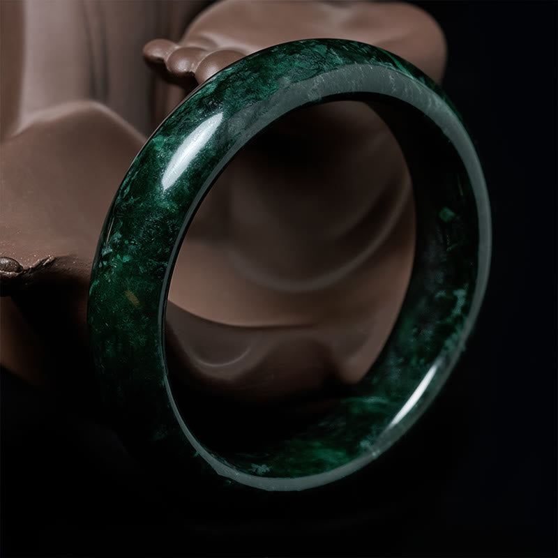 FREE Today: Self-confidence and Protection Nanyang Black-Green Jade Cuff Bangle Bracelet