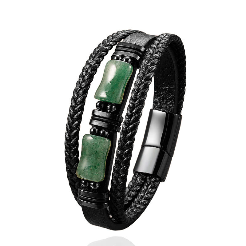 Buddha Stones Green Aventurine Amethyst Black Onyx Pink Crystal Positivity Braided Leather Bracelet
