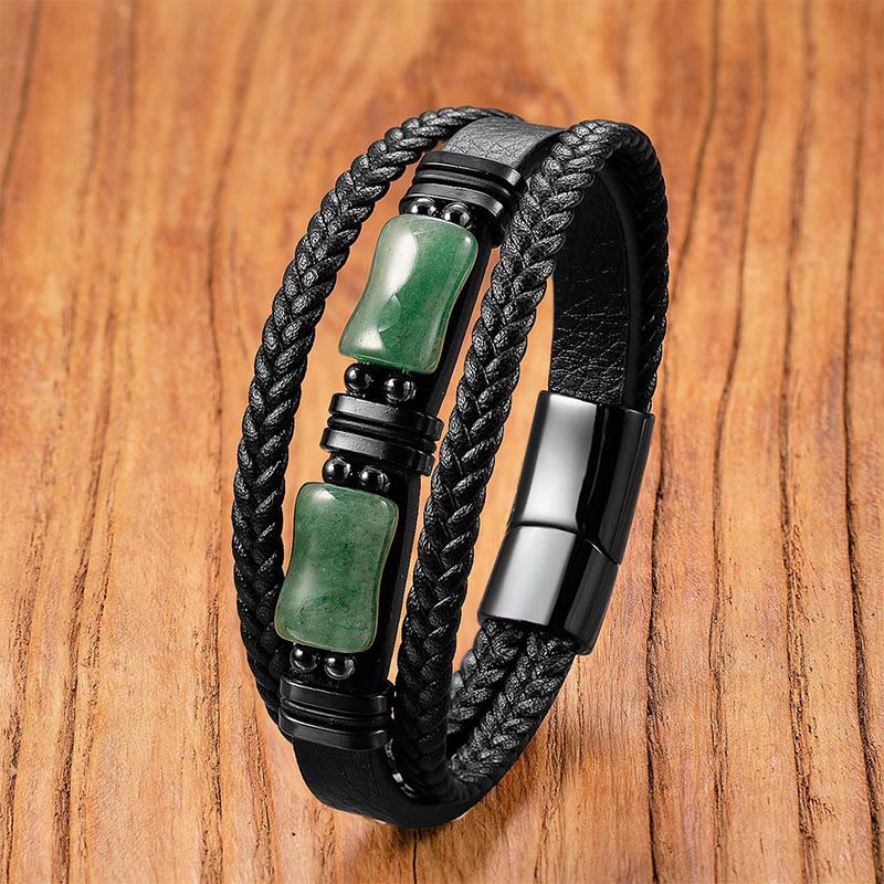 Buddha Stones Green Aventurine Amethyst Black Onyx Pink Crystal Positivity Braided Leather Bracelet