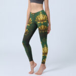 Buddha Stones Golden Lotus Pattern Print Gym Leggings Women's Yoga Pants