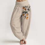 Buddha Stones Pure Cotton Brightly Colored Fruit Branches Pattern Women's Elastic Waist Harem Pants