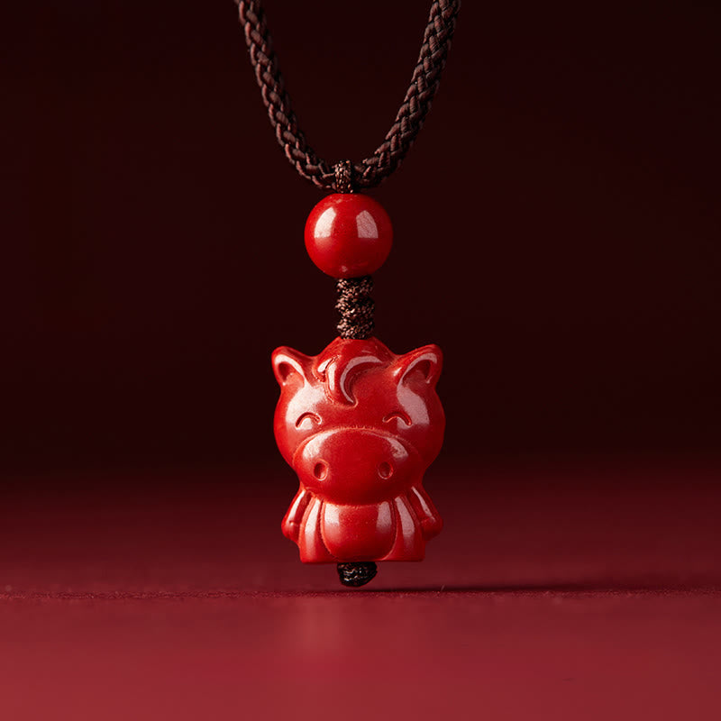 Buddha Stones Year Of The Horse Chinese Zodiac Engraved Design Cinnabar Blessing Rope Necklace Pendants