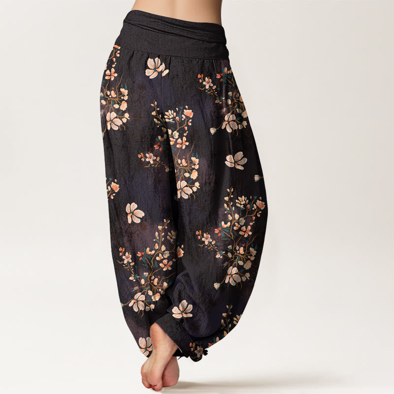 Buddha Stones Pure Cotton Cherry Blossom Women's Elastic Waist Harem Pants
