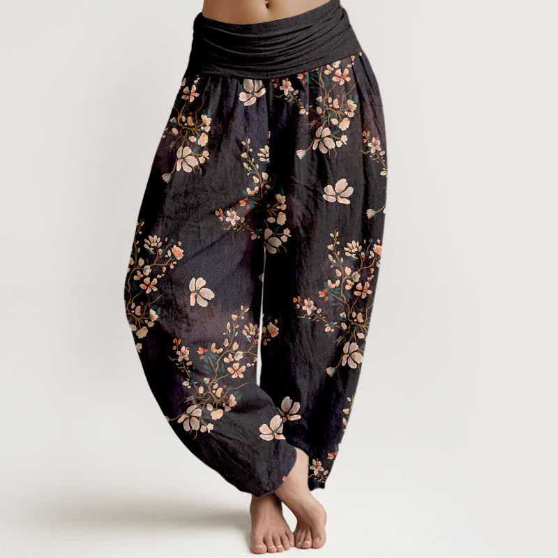 Buddha Stones Pure Cotton Cherry Blossom Women's Elastic Waist Harem Pants