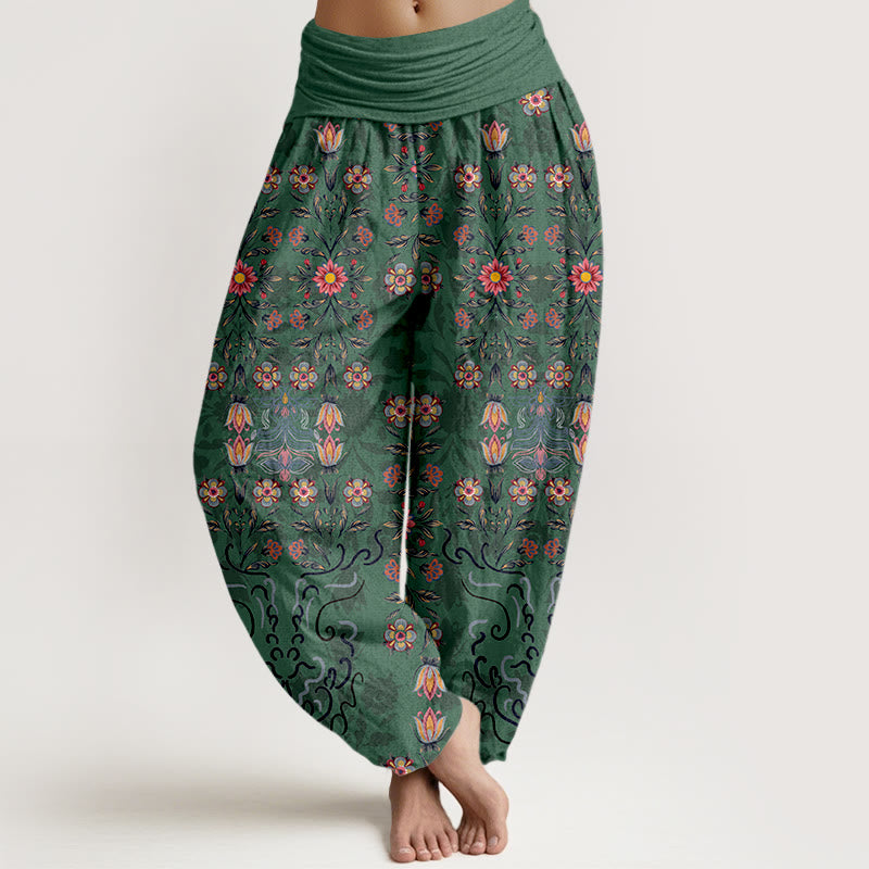 1766130567_0f33cc7d-33fe-4861-845a-c1aa31f25fec.jpg Buddha Stones Pure Cotton Blooming Multicolored Floral Women's Elastic Waist Harem Pants
