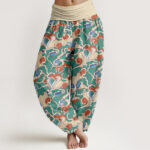 Buddha Stones Pure Cotton Small Clouds Gathered Women's Elastic Waist Harem Pants