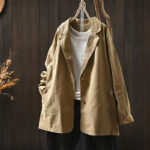 Buddha Stones Spring Fall Buttons Lapel Collar Long Sleeve Mid-length Women's Jacket With Pockets